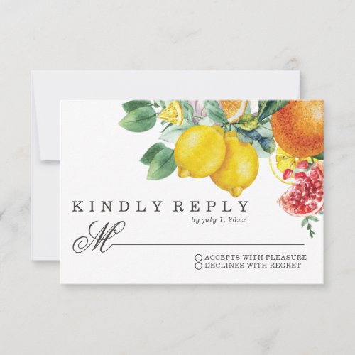 Citrus Watercolor Botanical Wedding RSVP Card