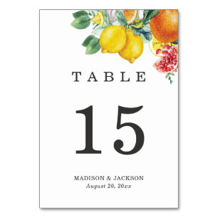 Citrus Watercolor Botanical Wedding Table Number