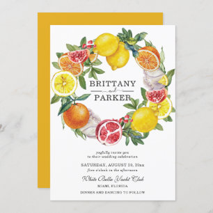 Citrus Watercolor Botanical Wreath Wedding Invitation