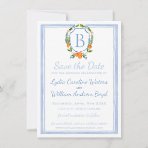 Citrus Watercolor Crest, Chinoiserie Wedding Save The Date