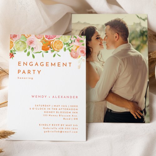 Citrus Watercolor Engagement Party Photo Invitation