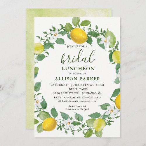 Citrus Watercolor Lemon Bridal Luncheon Invitation