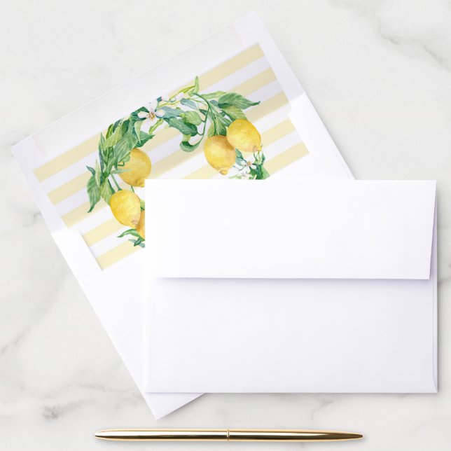 Citrus Watercolor Lemon Foliage Greenery Wedding Envelope Liner (Desk)