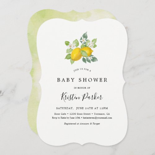 Citrus Watercolor Lemon Themed Baby Shower Invitation