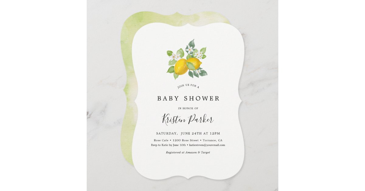 Citrus Watercolor Lemon Themed Baby Shower Invitation Zazzle Com