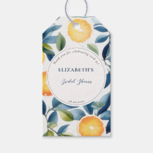 Citrus Watercolor Modern Blue Orange Bridal Shower Gift Tags