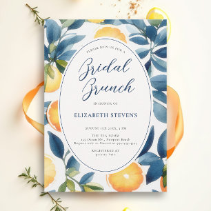 Citrus Watercolor Modern Blue Orange Bridal Shower Invitation