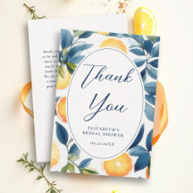 Citrus Watercolor Modern Blue Orange Bridal Shower