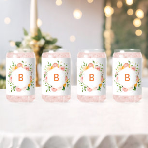 Citrus Watercolor Monogram Wedding Bridal Party Can Glass