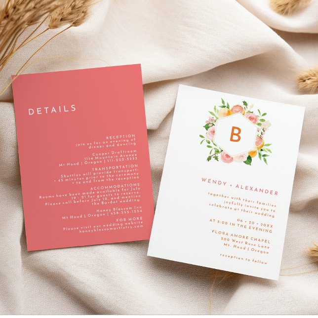 Citrus Watercolor Monogram Wedding Details and Invitation (Creator Uploaded)