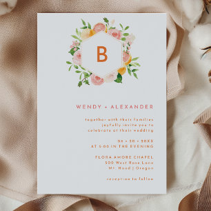 Citrus Watercolor Monogram Wedding Invitation