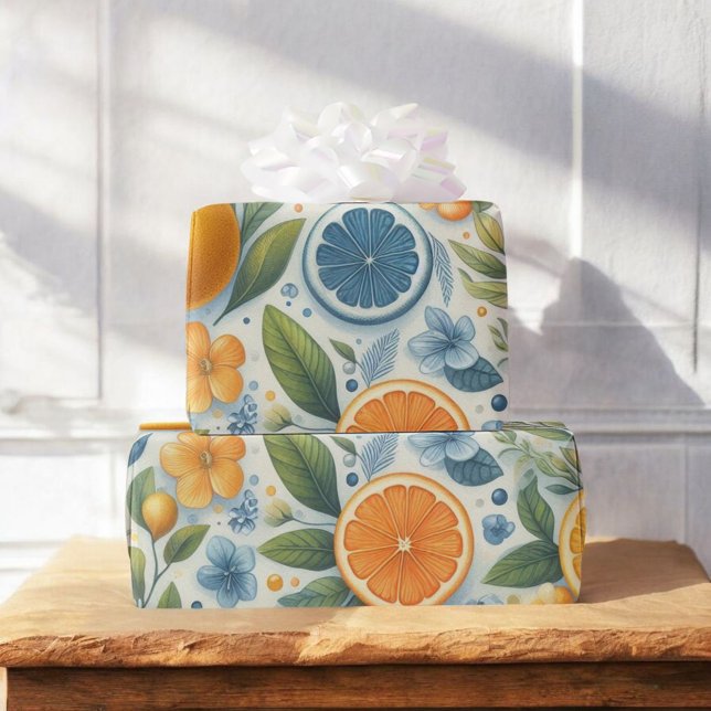Citrus Watercolor Orange Fruit Botanical Summer Wrapping Paper (Creator Uploaded)
