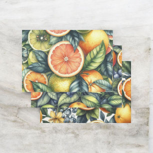 Citrus Watercolor Orange Fruit Botanical Summer Wrapping Paper Sheets
