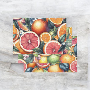 Citrus Watercolor Orange Fruit Botanical Summer Wrapping Paper Sheets