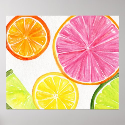Citrus Watercolor Painting Lime Lemon Orange Poster
