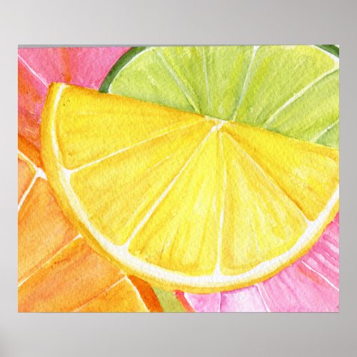 Citrus Watercolor Painting Lime Lemon Orange Poster