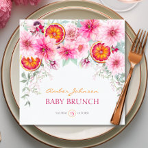 Citrus & Watercolor Pink Flowers Baby Shower