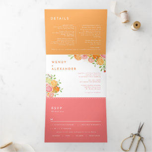 Citrus Watercolor Wedding All in One Tri-Fold Invitation