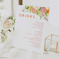 Citrus Watercolor Wedding Drinks Menu