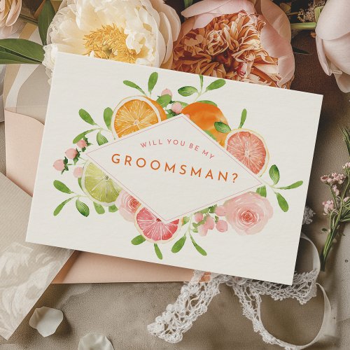 Citrus Watercolor Wedding Groomsman Proposal Card