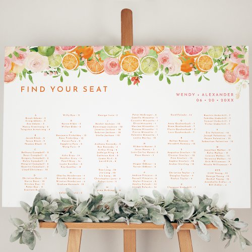 Citrus Watercolor Wedding Horizontal Seating Chart Foam Board