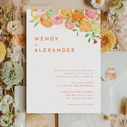 Citrus Watercolor Wedding Invitation
