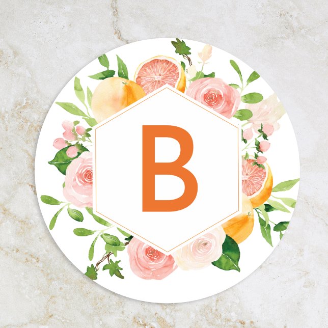 Citrus Watercolor Wedding Monogram Envelope Seal (Creator Uploaded)