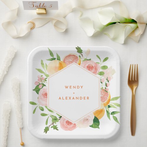 Citrus Watercolor Wedding Paper Plates