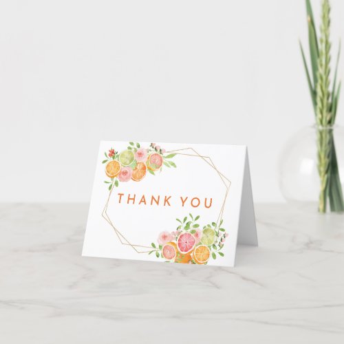 Citrus Watercolor Wedding Photo Folded Thank You Card