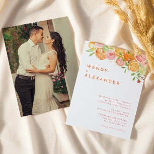 Citrus Watercolor Wedding Photo Invitation