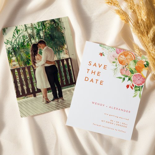 Citrus Watercolor Wedding Photo Save The Date
