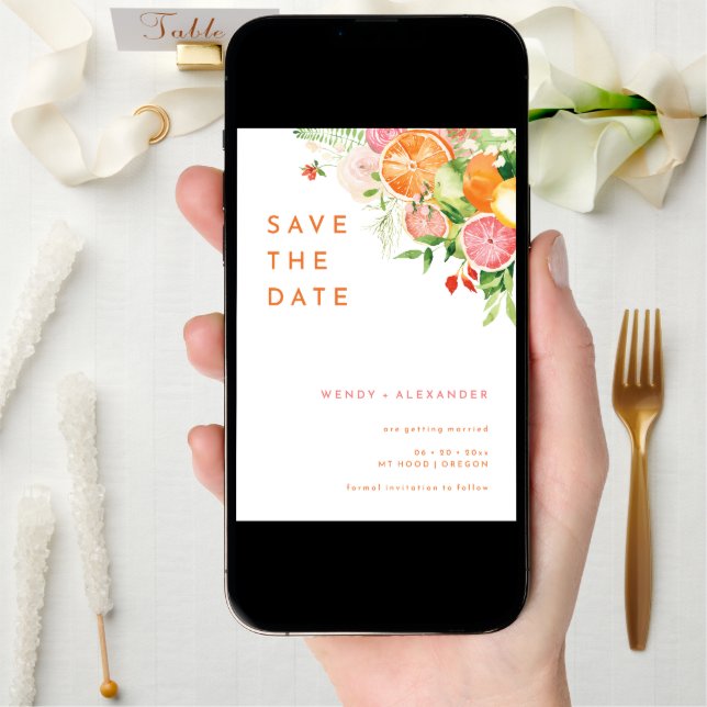 Citrus Watercolor Wedding Photo Save The Date (Front Digital)