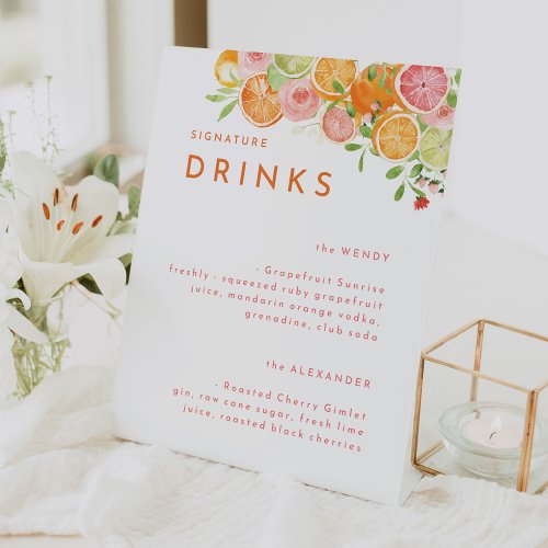 Citrus Watercolor Wedding Signature Drinks Pedestal Sign