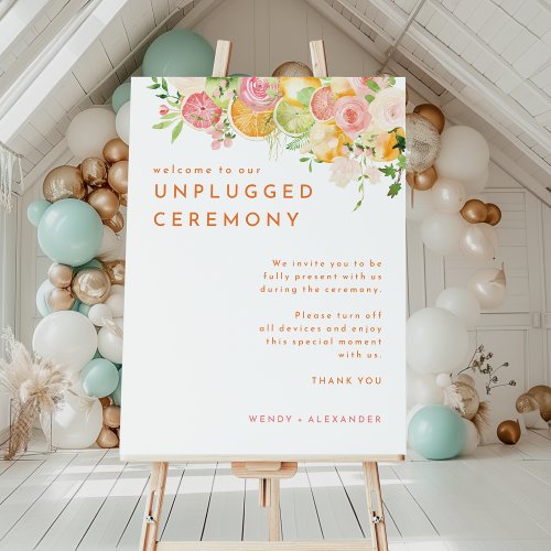 Citrus Watercolor Wedding Unplugged Ceremony Sign