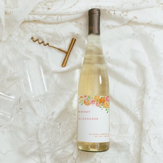 Citrus Watercolor Wedding Wine Label (Creator Uploaded)