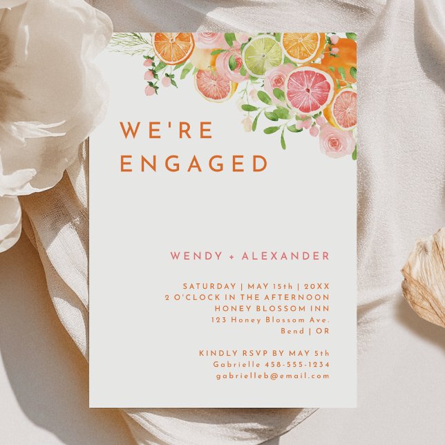 Citrus Watercolor We're Engaged Engagement Party Invitation (Creator Uploaded)