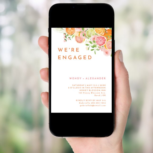 Citrus Watercolor We're Engaged Engagement Party Invitation (Front Digital)
