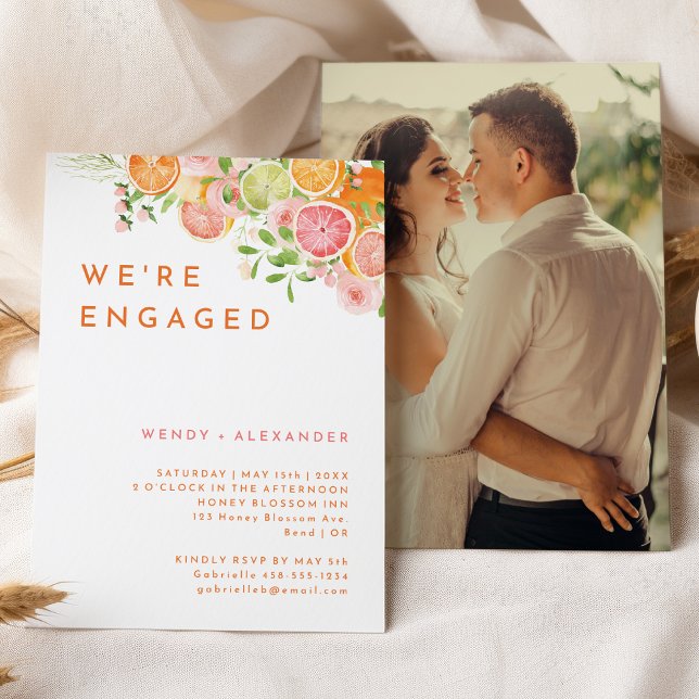 Citrus Watercolor We're Engaged Photo Invitation (Creator Uploaded)