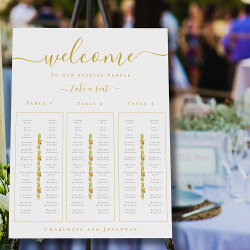 Citrus Wedding 3 Long Tables Seating Chart Foam Board