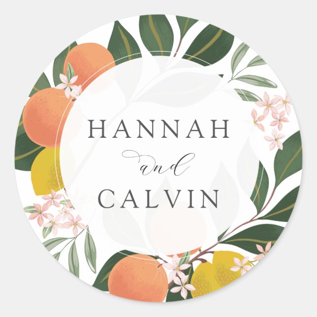 Citrus Wedding Classic Round Sticker (Front)