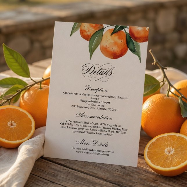 Citrus Wedding Details Card | Mediterranean Orange (Creator Uploaded)