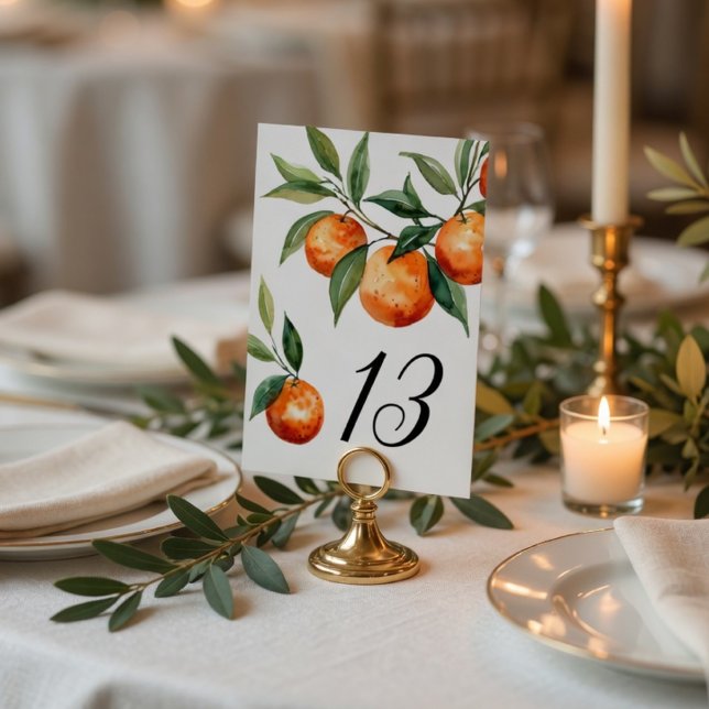 Citrus Wedding | Elegant Mediterranean Orange Table Number (Creator Uploaded)