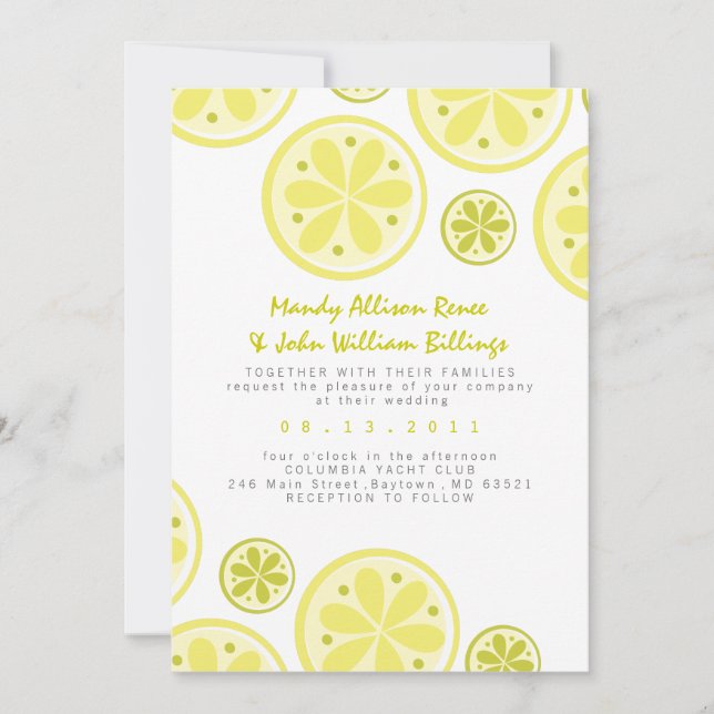 Citrus Wedding Invitation with Lemons and Limes (Front)
