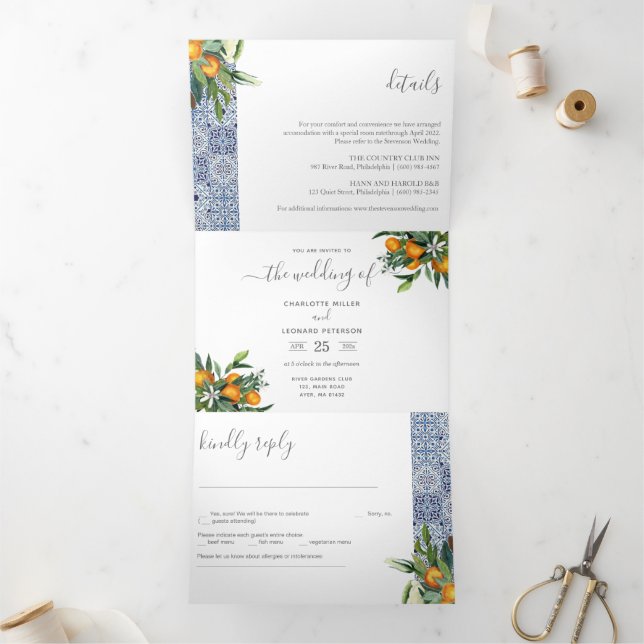 Citrus Wedding photo tiles Tri-Fold Invitation (Inside)