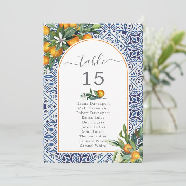 Citrus Wedding table card seating chart guests (Standing Front)