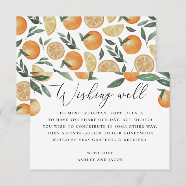 Citrus Wedding Wishing Well | Orange Honeymoon Enclosure Card (Front/Back)