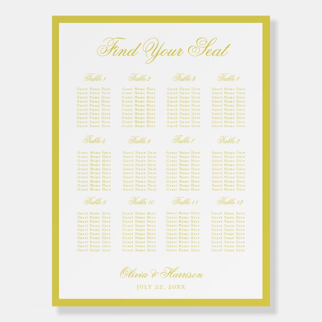 Citrus Wedding Yellow Elegant Seating Chart Foam Board (Front)