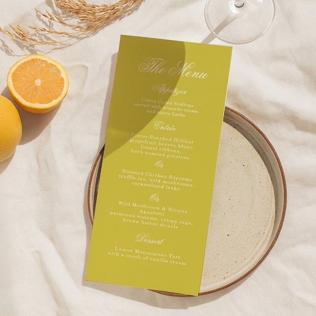 Citrus Wedding Yellow Tall Elegant Menu Card (Creator Uploaded)