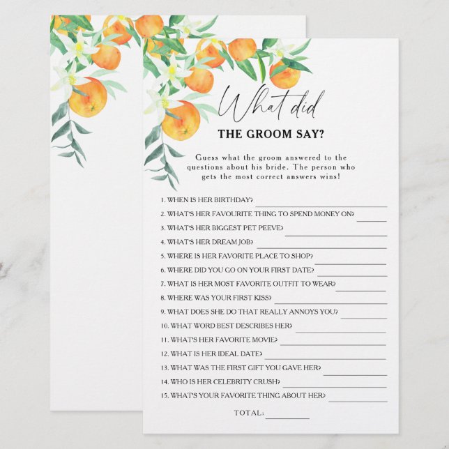 Citrus - What did the groom say bridal game (Front/Back)