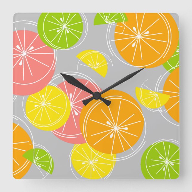 Citrus White clocknsquare grey Square Wall Clock (Front)